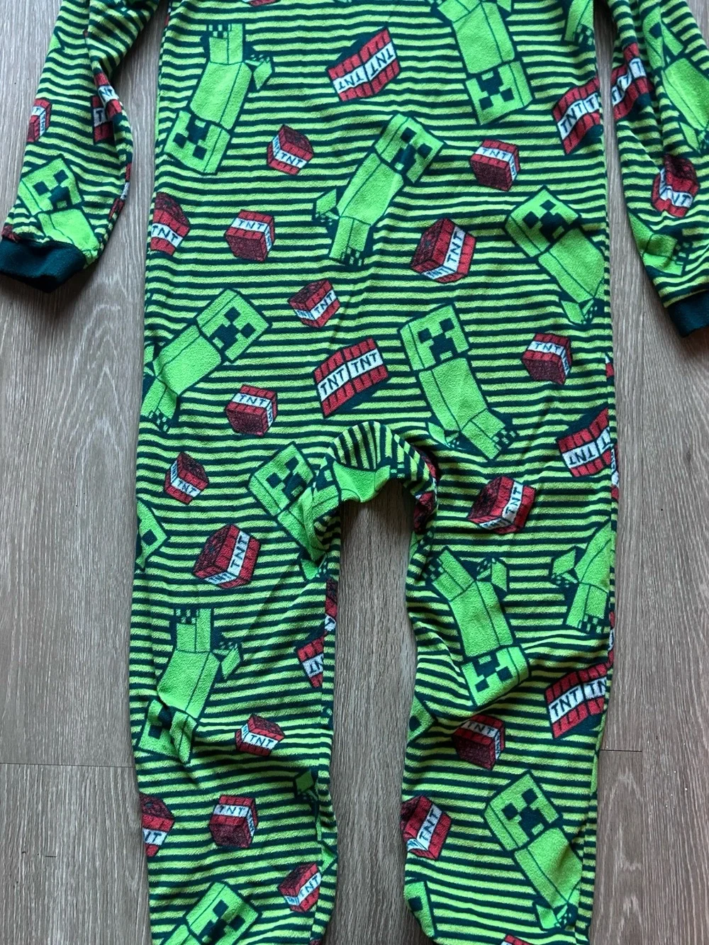 Minecraft Boys Hooded Onesie Pajamas Creeper TNT Size L 12/14